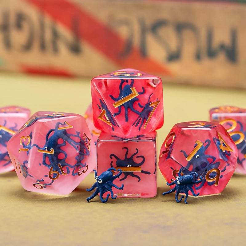 weyano DND Dice Set, Octopus Resin Polyhedral Dice for Dungeons and Dragons, RPG, MTG D&D 7-DIE (D4, D6, D8, D10, D12, D20, D%) for Ages 15 and Up - Image 4
